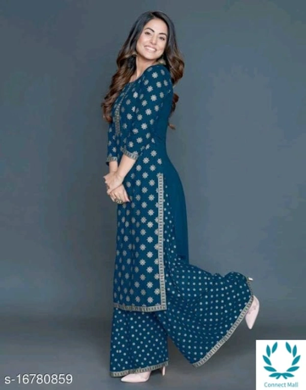 Women Rayon A-line Printed Long Kurti With Palazzos - S, Rayon, Kurti With Palazoos, Multipack:1